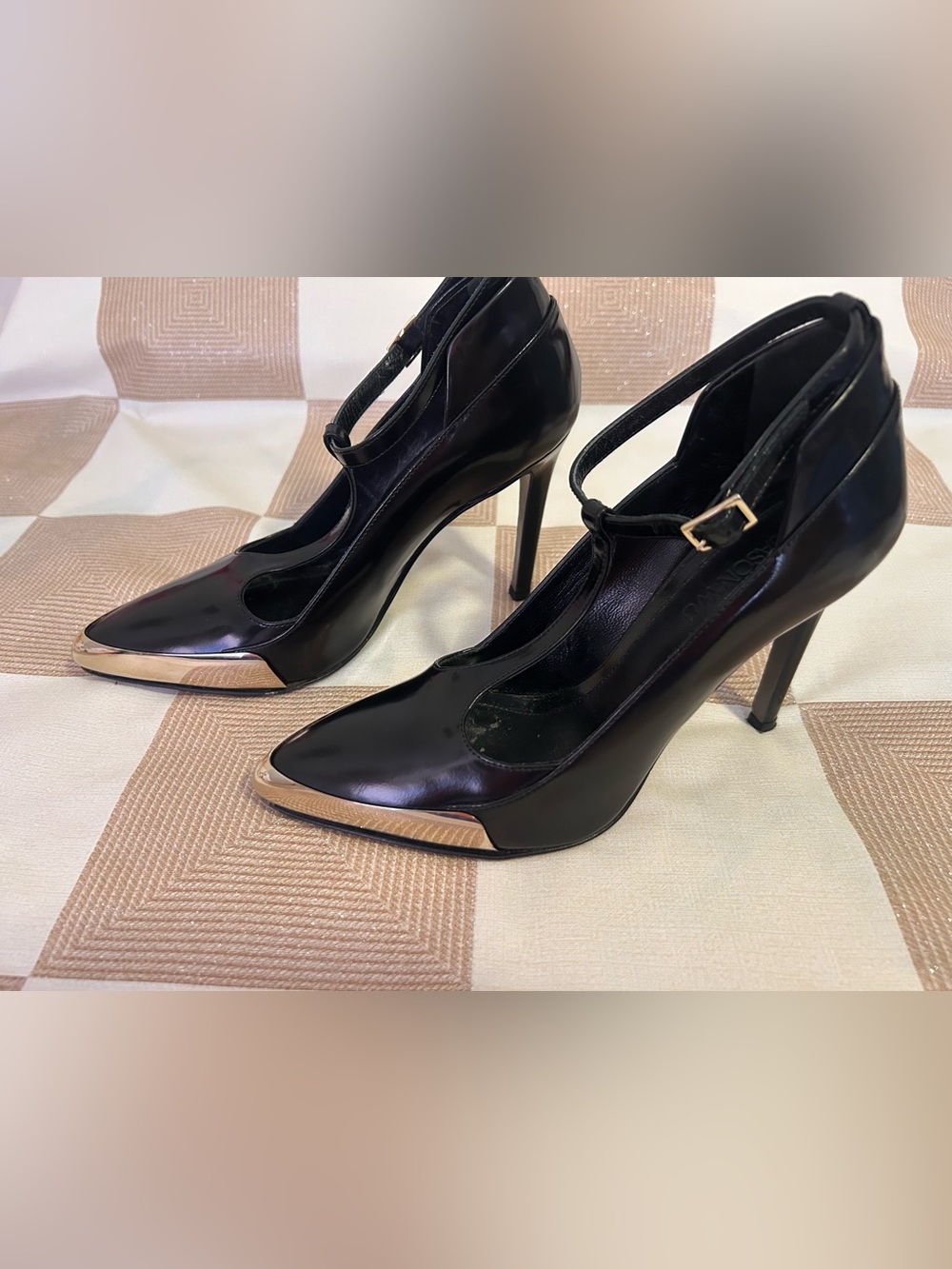 Jason Wu Black Pointed Toe Stiletto Pumps with Gold Toe Cap